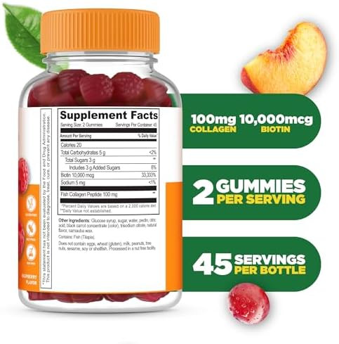 Lifeable Collagen Peptides Gummies 100Mg With 10000Mcg Biotin Great Tasting Biotin And Collagen Supplements For Hair Skin And Nails Collagen Gummies For Women Men Adults 90 Gummies