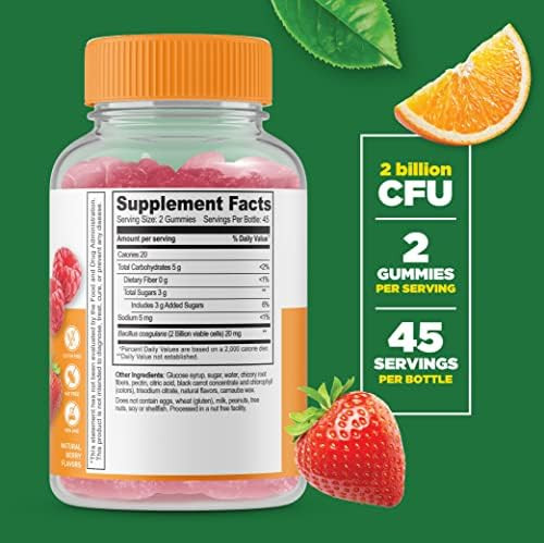 Lifeable Probiotic 2 Billion Cfu + Prebiotic Fiber 5G Gummies Bundle Great Tasting Vitamin Supplement Gluten Gmo Chewable Gummy