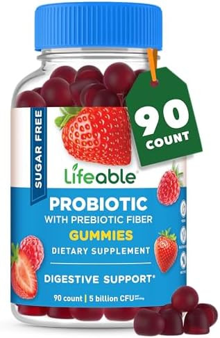Lifeable Sugar Probiotics With Prebiotics Fiber “ Great Tasting Natural Flavor Gummy Supplement “ Keto Friendly Chewable “ For Gut Health And Immune Support “ For Adults Man Women “ 90 Gummies