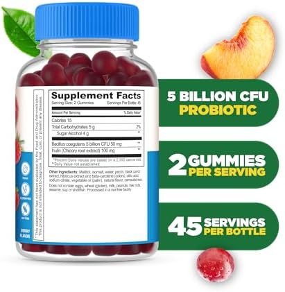 Lifeable Sugar Probiotics With Prebiotics Fiber “ Great Tasting Natural Flavor Gummy Supplement “ Keto Friendly Chewable “ For Gut Health And Immune Support “ For Adults Man Women “ 90 Gummies