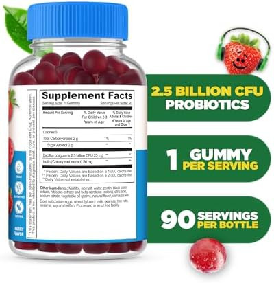 Lifeable Sugar Probiotics With Prebiotics Fiber For Kids “ Great Tasting Natural Flavor Gummy Supplement “ Keto Friendly Probiotic Chewable “ 90 Gummies