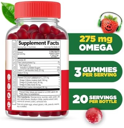 Lifeable Omega 3 For Kids Gummies With Vegan Dha Supplement Kids Omega 3 Fish Oil Alternative From Plant Based Flaxseed Oil Great Tasting Supplement 60 Gummies
