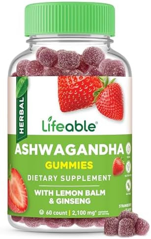 Lifeable Ashwagandha Gummies With Lemon Balm & Ginseng Equivalent To 2100Mg Vegan Non Gmo Ashwagandha Supplement For Women And Men 60 Gummies