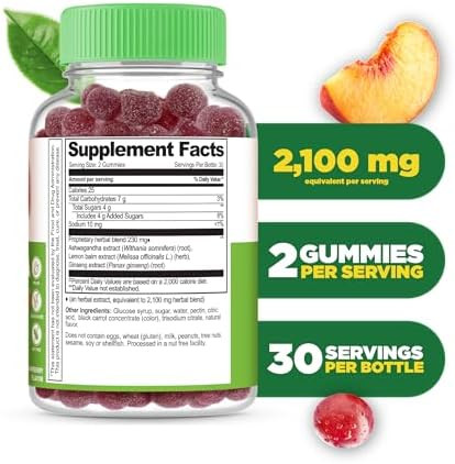 Lifeable Ashwagandha Gummies With Lemon Balm & Ginseng Equivalent To 2100Mg Vegan Non Gmo Ashwagandha Supplement For Women And Men 60 Gummies