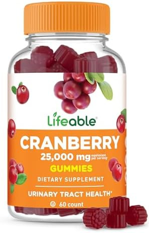 Lifeable Cranberry Gummies For Women 25000 Mg Equivalency Great Tasting Cranberry Supplement For Urinary Tract Health Bladder & Kidney Support Vegan And Non Gmo Cranberries 60 Count