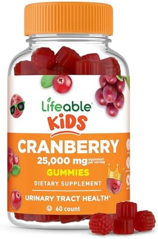 Lifeable Cranberry Gummies For Kids 25000 Mg Equivalency Great Tasting Cranberry Supplement For Urinary Tract Health Bladder & Digestive Support Vegan And Non Gmo Cranberries 60 Count