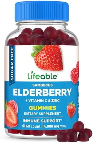 Lifeable Sugar Elderberry Gummies With Vitamin C And Zinc Great Tasting Sambucus Elderberry Immune Support Supplement Kosher Vegan Non Gmo Black Elderberry For Adults 60 Gummies