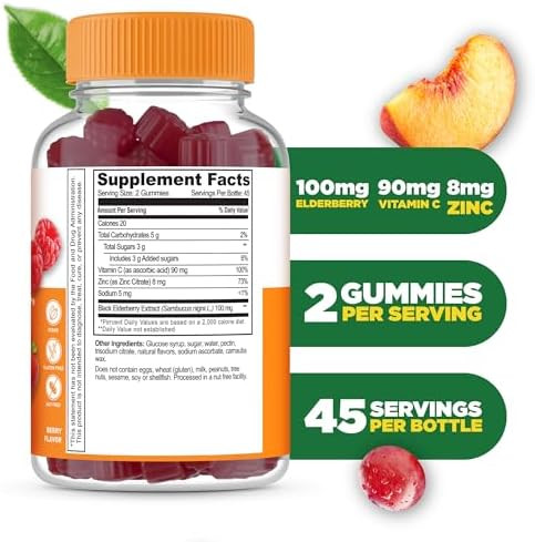 Lifeable Immune Support Gummies For Adult Elderberry Vitamin C And Zinc Great Tasting Elderberry Immune Support Supplement Gummies Immunity Gummies For Adults Men Women 90 Gummies