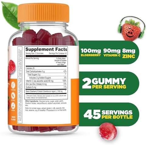 Lifeable Kids Immune Support Gummies Elderberry Vitamin C And Zinc Great Tasting Immune Support Supplement Elderberry Gummies For Kids Kids Elderberry Gummies For Boys Girls 90 Gummies