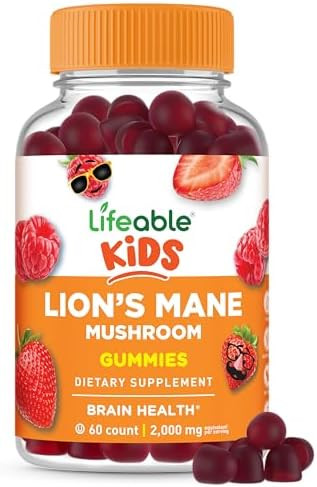 Lifeable Lions Mane Gummies For Kids Great Tasting Lions Mane Mushroom Supplement Vegan Kosher Nongmo Kids Mushroom Gummies Brain Support 60 Count
