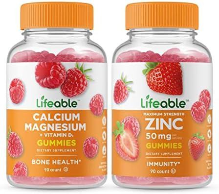 Lifeable Calcium Magnesium + Zinc 50Mg Gummies Bundle Great Tasting Vitamin Supplement Gluten Gmo Chewable