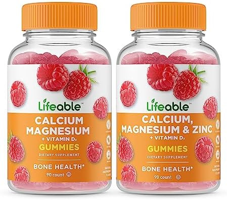 Lifeable Calcium Magnesium + Calcium Magnesium Zinc & Vitamin D Gummies Bundle Great Tasting Vitamin Supplement Gluten Gmo Chewable Gummy