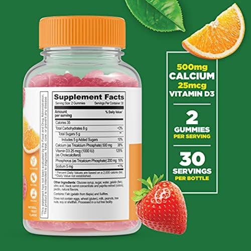 Lifeable Calcium With Vitamin D + Probiotic 2 Billion Cfu Gummies Bundle Great Tasting Vitamin Supplement Gluten Gmo Chewable