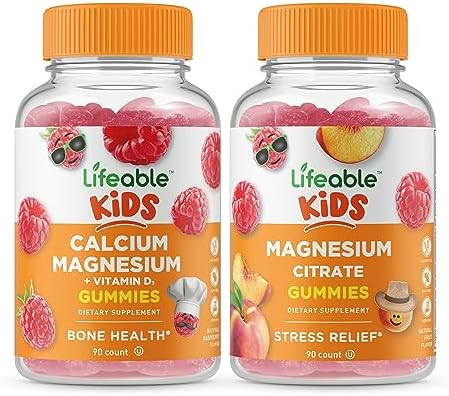 Lifeable Calcium Magnesium Kids + Magnesium Citrate Kids Gummies Bundle Great Tasting Vitamin Supplement Gluten Gmo Chewable Gummy