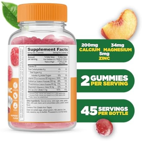 Lifeable Kids Calcium Magnesium Zinc Gummies Calcium With Vitamin D3 Great Tasting Calcium Supplements For Kids Calcium Gummies For Bone Health 90 Gummies