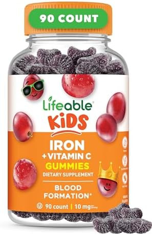 Lifeable Iron Supplements For Kids 10Mg With Vitamin C Great Tasting Iron Gummies For Kids Vegan Non Gmo Kids Iron For Immune Health And Iron Deficiency 90 Gummies Lifeable