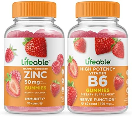 Lifeable Zinc 50Mg + Vitamin B6 Gummies Bundle Great Tasting Vitamin Supplement Gluten Gmo Chewable Gummy