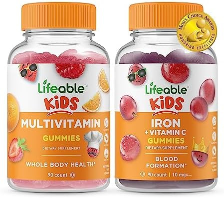 Lifeable Multivitamin Kids + Iron & Vitamin C Kids Gummies Bundle Great Tasting Vitamin Supplement Gluten Gmo Chewable Gummy
