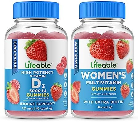 Lifeable Sugar Vitamin D 5000 Iu + Women'S Multivitamin Gummies Bundle Great Tasting Vitamin Supplement Gluten Gmo Chewable Gummy