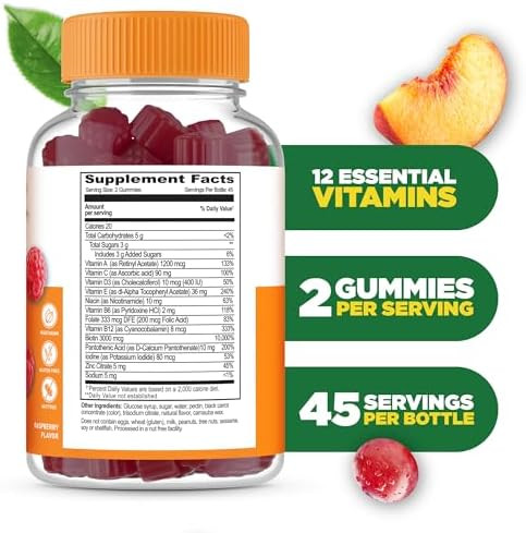 Lifeable Womens Multivitamin Gummy With Vitamin A C D E Niacin B6 Folate B12 Biotin Pantothenic Acid Iodine Zinc Great Tasting Multivitamin For Women Gummies 90 Gummies