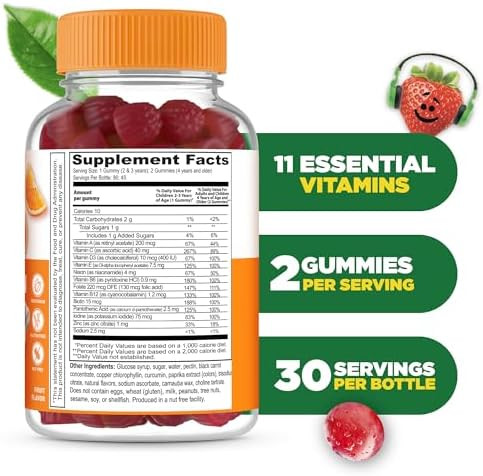 Lifeable Kids Multivitamin Gummies Great Tasting Multivitamin For Kids With Vitamins A C D E B6 B12 Zinc Biotin Folic Acid Iodine Niacin For Overall Body Health 90 Gummies