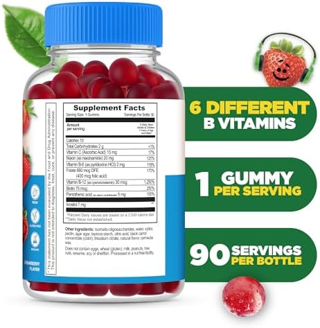 Lifeable Sugar Vitamin B Complex For Kids Bcomplex With Vitamin C Great Tasting Vit B Complex Vitamins Energy And Nerve Support Kids B Vitamins Complex For Boys And Girls 90 Gummies