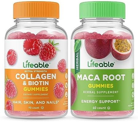 Lifeable Collagen & Biotin + Moringa Leaf Gummies Bundle Great Tasting Vitamin Supplement Gluten Gmo Chewable Gummy