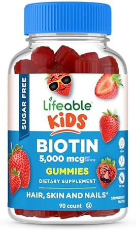 Lifeable Sugar Kids Biotin Gummies 5000Mcg Great Tasting Biotin Supplement Biotin Gummies For Hair Growth Skin And Nail Health Hair Vitamins For Kids Boys Girls 90 Gummies