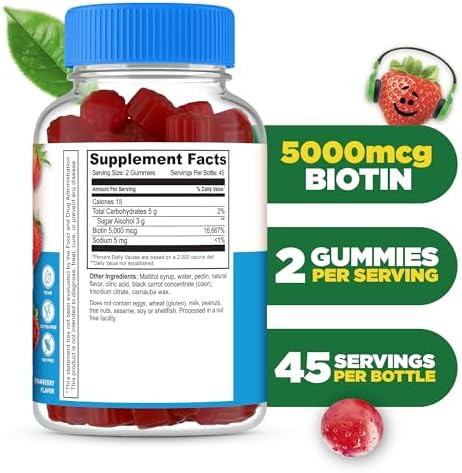 Lifeable Sugar Kids Biotin Gummies 5000Mcg Great Tasting Biotin Supplement Biotin Gummies For Hair Growth Skin And Nail Health Hair Vitamins For Kids Boys Girls 90 Gummies