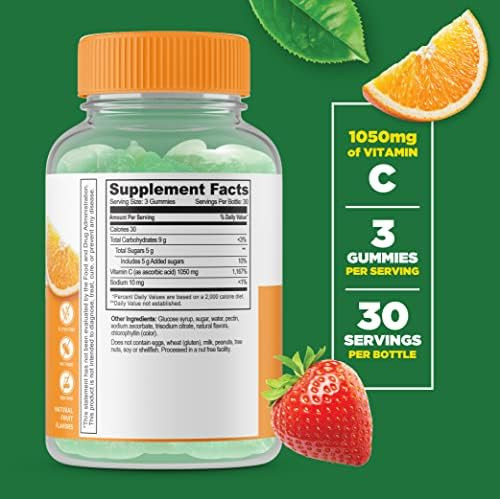 Lifeable Vitamin C 1050Mg + Vitamin C 750Mg Gummies Bundle Great Tasting Vitamin Supplement Gluten Gmo Chewable Gummy