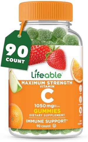 Lifeable Vitamin C Great Tasting Natural Flavor Gummy Supplement Vegetarian Gmo Chewable Vitamins For Immune Support 90 Gummies (1050 Mg)