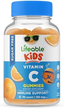 Lifeable Sugar Vitamin C For Kids “ 250 Mg “ Great Tasting Natural Flavor Gummy Supplement “ Vegetarian Gmo Chewable Vitamin “ For Immune Support “ For Children “ 90 Gummies