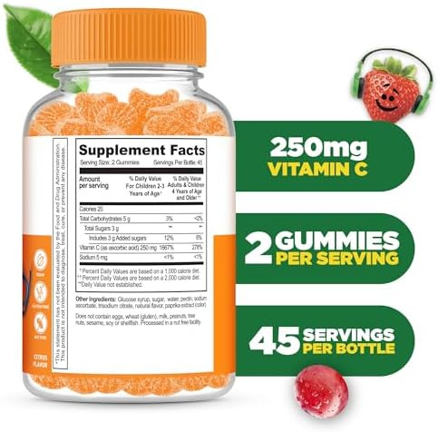 Lifeable Kids Vitamin C Gummies 250Mg Great Tasting Vit C Vegan Gmo Vitamin C Chewable For Immune Support 90 Gummies