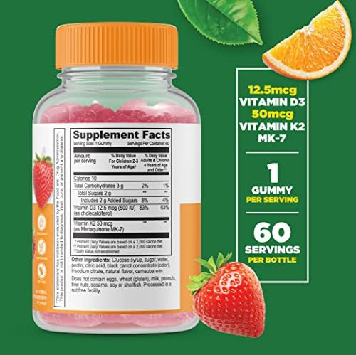 Lifeable Vitamin D3 + Vitamin K2 Kids + Calcium Magnesium & Zinc Kids Gummies Bundle Great Tasting Vitamin Supplement Gluten Gmo Chewable Gummy