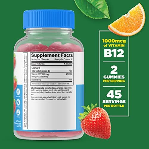 Lifeable Sugar Vitamin B12 + Vitamin D 5000 Iu Gummies Bundle Great Tasting Vitamin Supplement Gluten Gmo Chewable Gummy