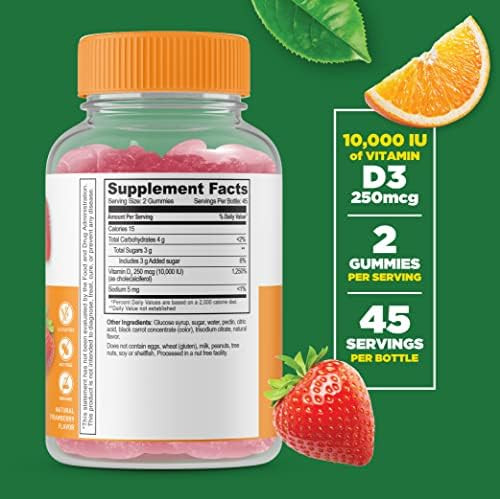 Lifeable Vitamin D 10000 Iu + Vitamin B12 Gummies Bundle Great Tasting Vitamin Supplement Gluten Gmo Chewable Gummy