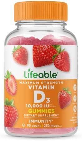 Lifeable Vitamin D 10000 Iu + Vitamin B6 Gummies Bundle Great Tasting Vitamin Supplement Gluten Gmo Chewable Gummy