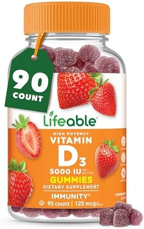 Lifeable Vitamin D Gummies For Adults 5000 Iu Great Tasting D3 Vitamin Immune Support And Healthy Bones Vitamin D Supplement For Men Women 90 Gummies Lifeable