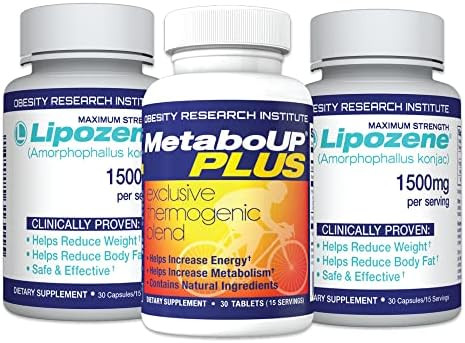 Lipozene Weightmanagement Fiber Supplement 2 Bottles (60 Capsules Total) + Metaboup Plus 30Ct Nonstimulant Glucomannan Formula