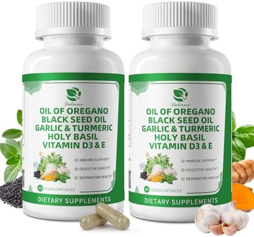 Lukaree Organic Oil Of Oregano Capsules With Black Seed Oil Garlic Turmeric Holy Basil Vitamin D3 E & Black Pepper For Better Absorption “ Immune Digestive & Respiratory “ Vegan Nongmo 2 Month Supply