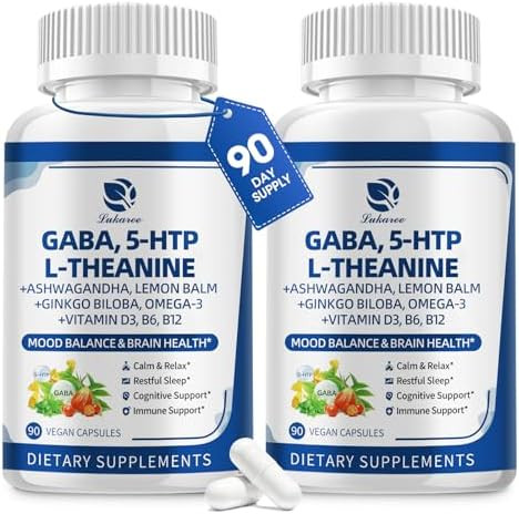 Lukaree Gaba Supplements 750Mg With L Theanine 5Htp Ashwagandha Lemon Balm Ginkgo Biloba Omega3 10 In 1 Gaba Calm Capsules For Sleep Relaxation Focus Mood Support Cortisol Balance 2 Pack