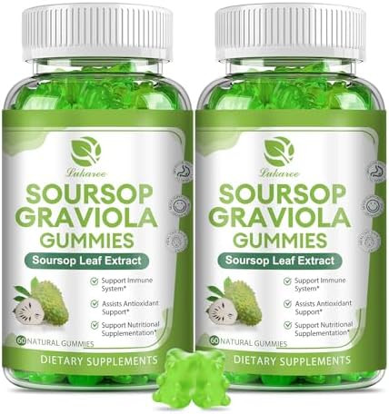 Lukaree (2 Pack) Soursop Graviola Gummies Soursop Leaves Extract W/Vitamin C Zinc & Whole Natural Food For Immunity Liver Zzz & Antioxidant Gluten Vegan 120 Gummies