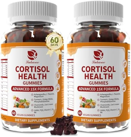 Lukaree Cortisol Supplements For Women & Men 15 In 1 Cortisol Reducer Manager Cortisol Calm Gummies With Ashwagandha Magnesium Ltheanine Gaba For Mood Focus Sleep Vegan Sugar 60 Ct.