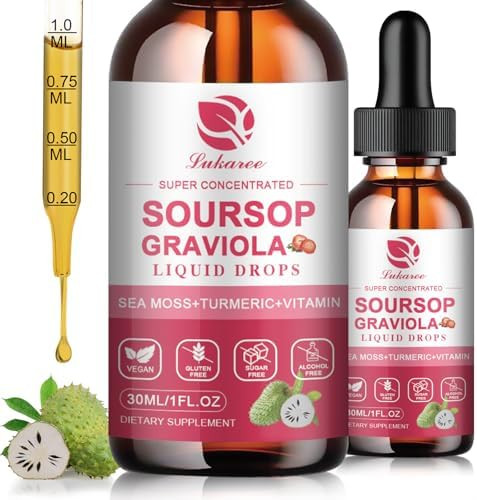 Lukaree (2 Pack) Soursop Graviola Leaf Extract Liquid Drop Plus Pure Botanical Sea Moss For Cell Support & Regeneration Immunity And Gut Health Soursop Bitters Liquidä¸¨Full Texture Natural Flavor 1 Fl Oz