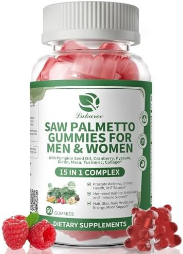 Lukaree Saw Palmetto For Men & Women 15 In 1 Saw Palmetto Extract Gummies With Pumpkin Seed Oil Prostate Health Supplements For Men Advanced Dht Blocker Hair & Urinary Health Support 2 Pack
