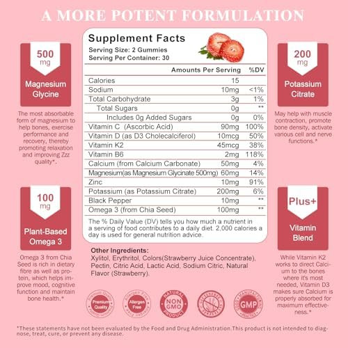 Lukaree Magnesium Potassium Supplement Gummies Formula Calm Magnesium Glycinate Gummies & Potassium Citrate 200 Mg Plus Omega 3 B6 D3 K2 & Calcium For Zzz Leg Cramps & Muscle 120 Count