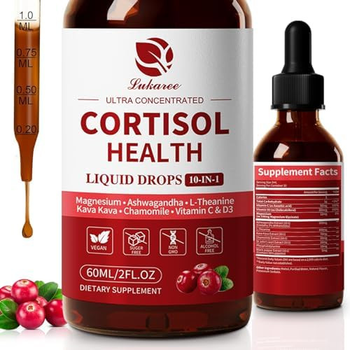 Lukaree Cortisol Supplements For Women 10 In 1 Cortisol Reducer Detox With Ashwagandha Ltheanine Kava Kava Magnesium Lower Cortisol Mood Focus Sleep Support 2 Fl.Oz Blueberry Flavor