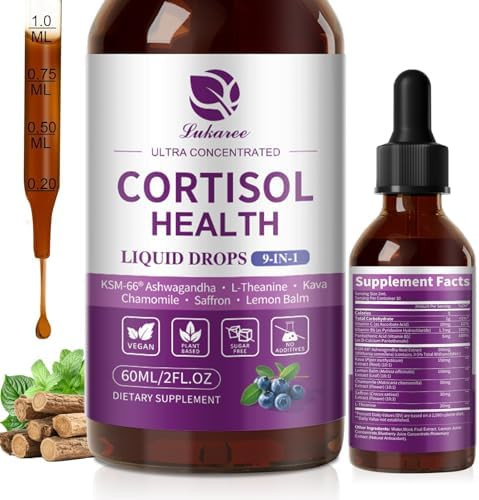 Lukaree Cortisol Supplements For Women 9 In 1 Cortisol Reducer W/ Ksm66 Ashwagandha Kava Lemon Balm Chamomile Saffron Ltheanine & Vitamins Hormone Harmony Liquid Drops 2 Fl.Oz Blueberry Flavor
