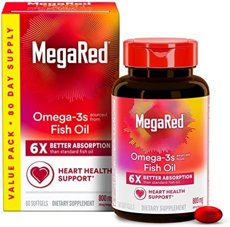 Megared Advanced 6X Absorption Softgels Omega3 Fish Oil Supplement 800Mg (80 Count In A Box) Epa Dha Fish Oil Supports Heart Brain Joints & Eyes