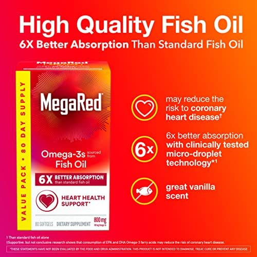 Megared Advanced 6X Absorption Softgels Omega3 Fish Oil Supplement 800Mg (80 Count In A Box) Epa Dha Fish Oil Supports Heart Brain Joints & Eyes